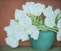 White Tulips Blue Vase