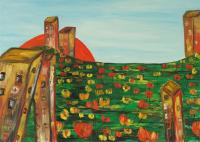 “Landscape with sun #01” oil painting Bog