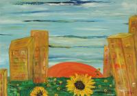 “Landscape with sun #02” oil painting Bog