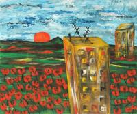 “Landscape with sun #03” oil painting Bog
